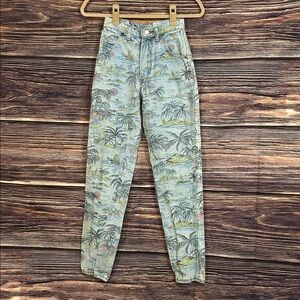 Rare Vintage Wrangler Light Blue Tropical Print Denim Jeans | Size Junior 5